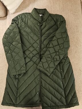 J. Jill Olive Green Quilted Long Puffer Coat